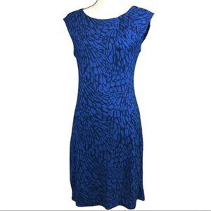 Ann Taylor Loft Blue Print Jersey Fully Lined Sleeveless Sheath Dress, Size MP